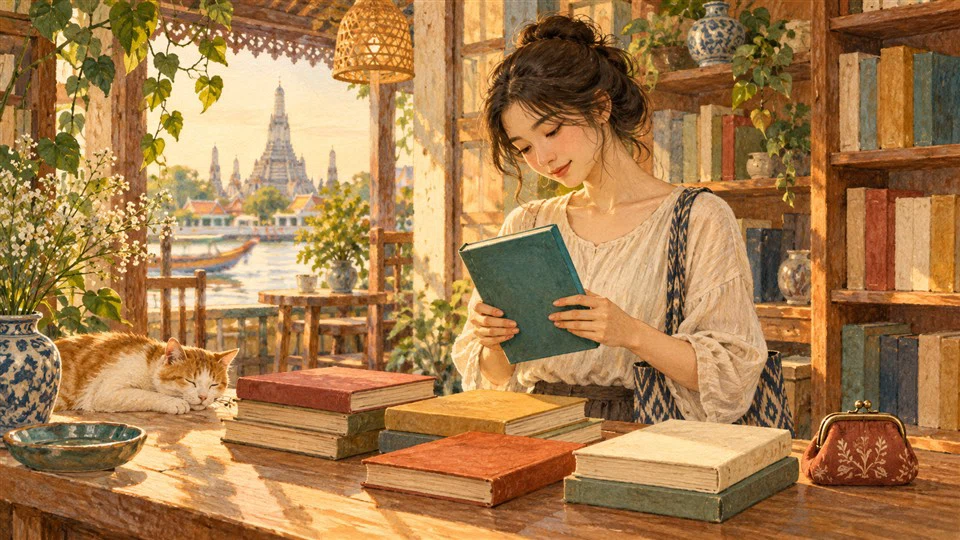 ภาพวาดการเลือกหนังสือที่อยากอ่านอย่างตั้งใจ