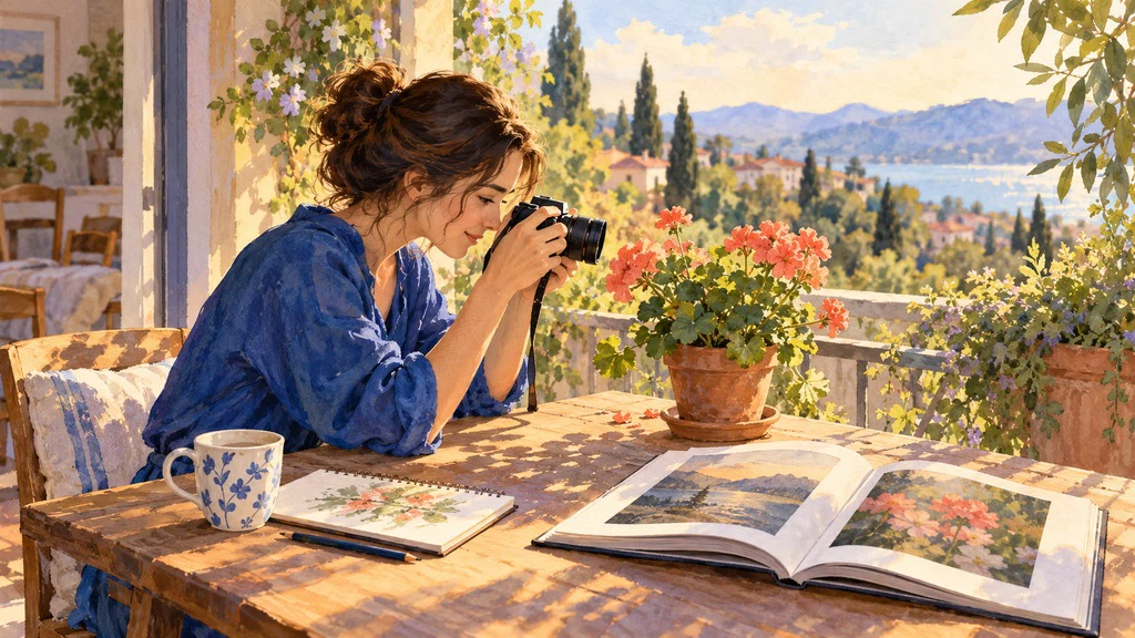ภาพวาดการทดลองถ่ายภาพดอกไม้จากความสนใจในหนังสือ