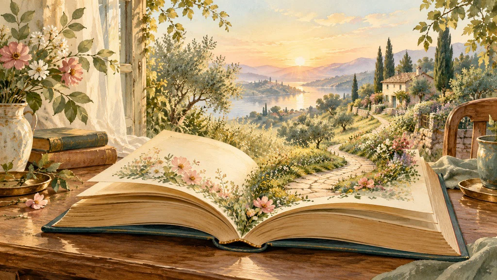 ภาพวาดหนังสือเปิดสู่เส้นทางในสวน เป็นภาพเชิงจินตนาการ