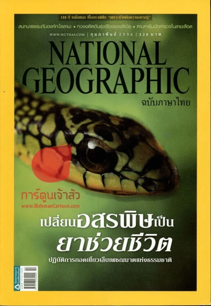 National Geographic กุมภาพันธ์ 2556 เปลี่ยนอสรพิษเป็นยาช่วยชีวิต รูปที่ 1