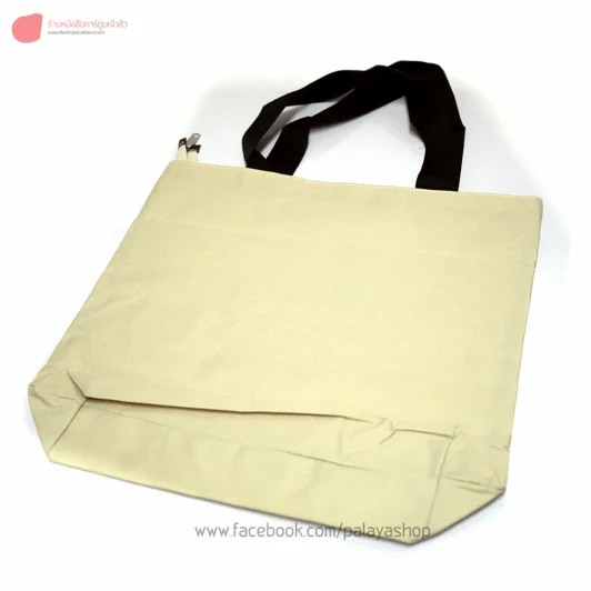 กระเป๋าผ้าเท่ๆ ลาย Pop Corn สีครีม รูปที่ 2