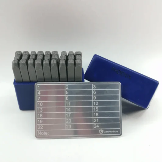 CryptoSafe Lite แผ่นเหล็กหนา 2.5mm Cryptosteel Crypto Steel เก็บ Seed Phrase 24 คำ + เหล็กตอกตัวอักษรภาษาอังกฤษ ขนาด2-6mm รูปที่ 1