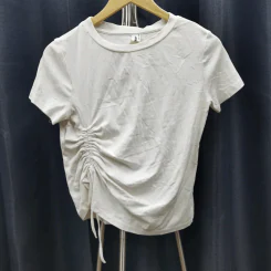 เสื้อยืดสีขาวแขนสั้น ผูกรูดตกแต่งข้าง อก 34 นิ้ว, ยาว 18 นิ้ว รูปที่ 1