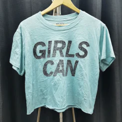 เสื้อครอป Mighty Fine สีฟ้าอมเขียว ลาย Girls Can อก 40 นิ้ว, ยาว 19 นิ้ว รูปที่ 1