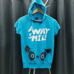 เสื้อฮู้ดแขนสั้น สีฟ้า อก 38 นิ้ว, ยาว 23 นิ้ว รูปที่ 1