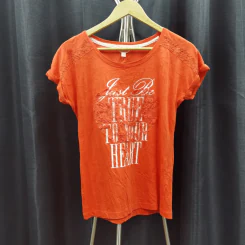 เสื้อยืดแขนสั้น สีส้ม ตกแต่งลายดอกไม้ อก 39 นิ้ว, ยาว 23 นิ้ว รูปที่ 1