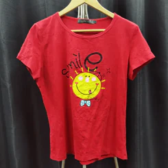 เสื้อยืดแขนสั้น สีแดง การ์ตูนยิ้ม อก 38 นิ้ว, ยาว 22 นิ้ว รูปที่ 1