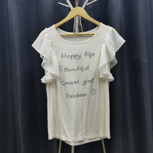 เสื้อยืดแขนกุด สีขาว แขนตกแต่งพริ้วสีขาว อก 34 นิ้ว, สูง 24 นิ้ว รูปที่ 1