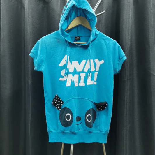 เสื้อฮู้ดแขนสั้น สีฟ้า อก 38 นิ้ว, ยาว 23 นิ้ว รูปที่ 1