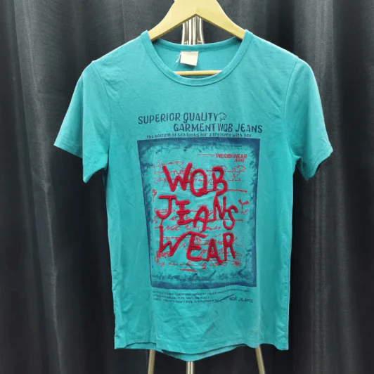 เสื้อยืดแขนสั้น สีเขียวอมฟ้า อก 34 นิ้ว, ยาว 24 นิ้ว รูปที่ 1