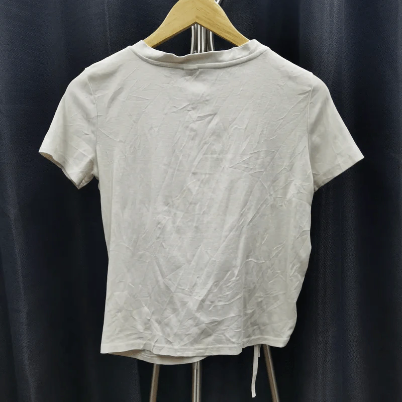 เสื้อยืดสีขาวแขนสั้น ผูกรูดตกแต่งข้าง อก 34 นิ้ว, ยาว 18 นิ้ว รูปที่ 2