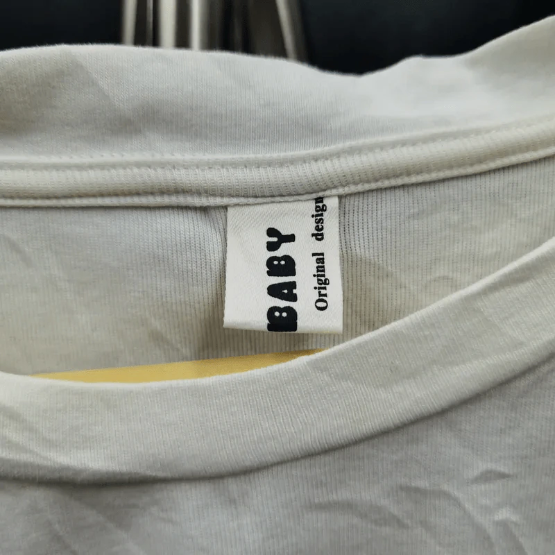 เสื้อยืดสีขาวแขนสั้น ผูกรูดตกแต่งข้าง อก 34 นิ้ว, ยาว 18 นิ้ว รูปที่ 3