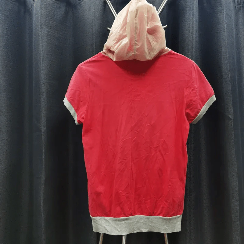 เสื้อฮู้ดแขนสั้น สีแดงแถบชมพู อก 36 นิ้ว, ยาว 26 นิ้ว รูปที่ 2