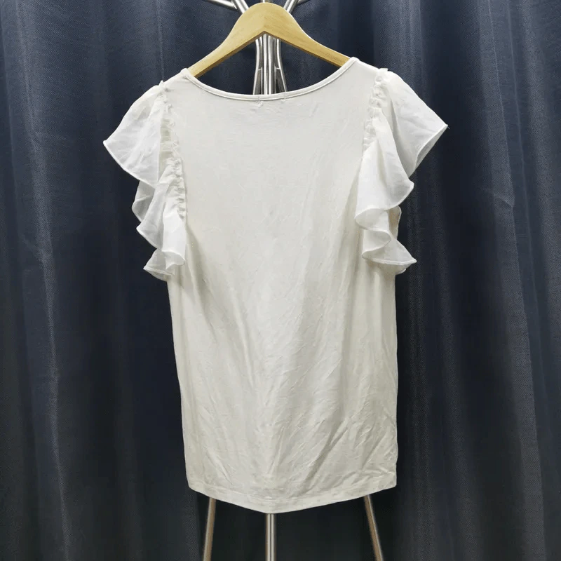 เสื้อยืดแขนกุด สีขาว แขนตกแต่งพริ้วสีขาว อก 34 นิ้ว, สูง 24 นิ้ว รูปที่ 2