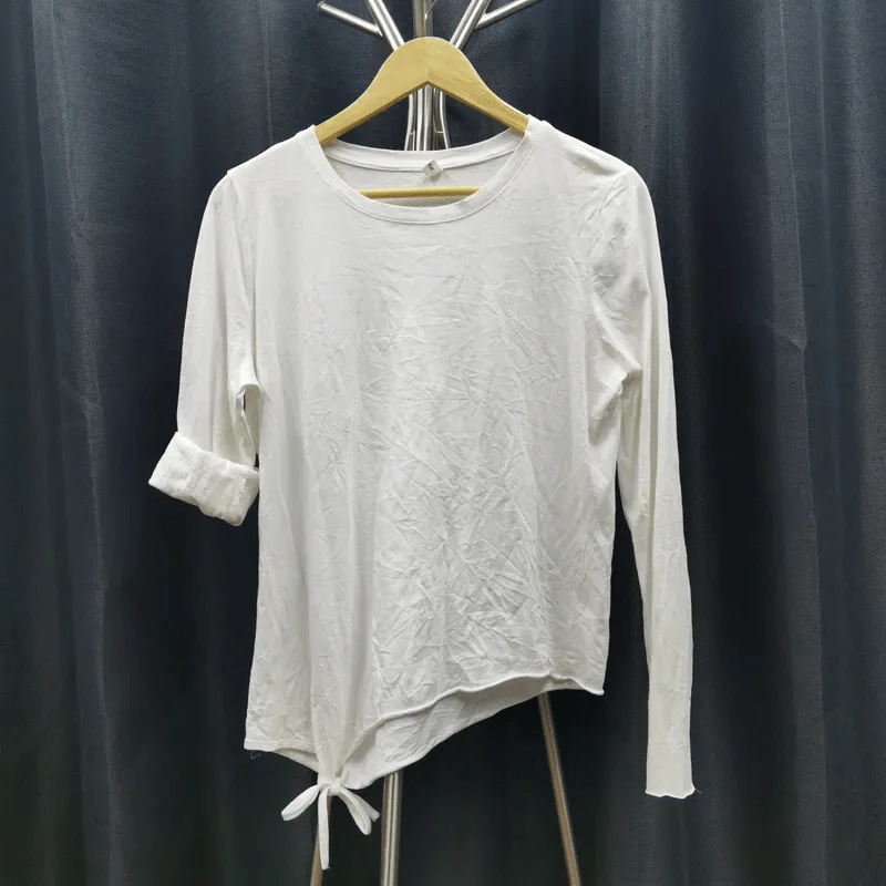 เสื้อยืดแขนยาว สีขาว ปลายเสื้อผูกโบว์ อก 40 นิ้ว, ยาว 24 นิ้ว รูปที่ 1