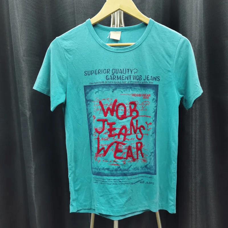 เสื้อยืดแขนสั้น สีเขียวอมฟ้า อก 34 นิ้ว, ยาว 24 นิ้ว รูปที่ 1
