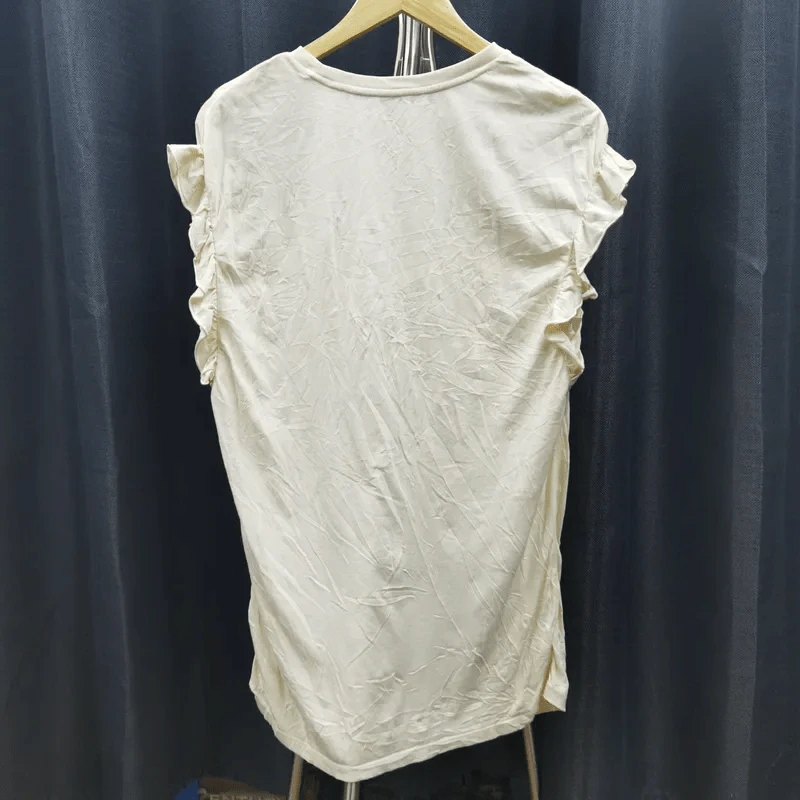 เสื้อยืดแขนกุด สีขาวครีม ดอกไม้ Hello อก 36 นิ้ว, ยาว 30 นิ้ว รูปที่ 4