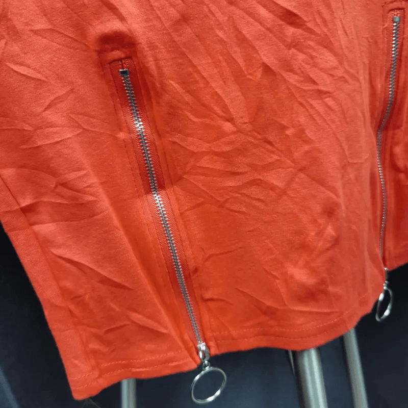 เสื้อยืดแขนสั้น สีส้ม ตกแต่งซิปน่ารัก อก 32 นิ้ว, ยาว 18 นิ้ว รูปที่ 2
