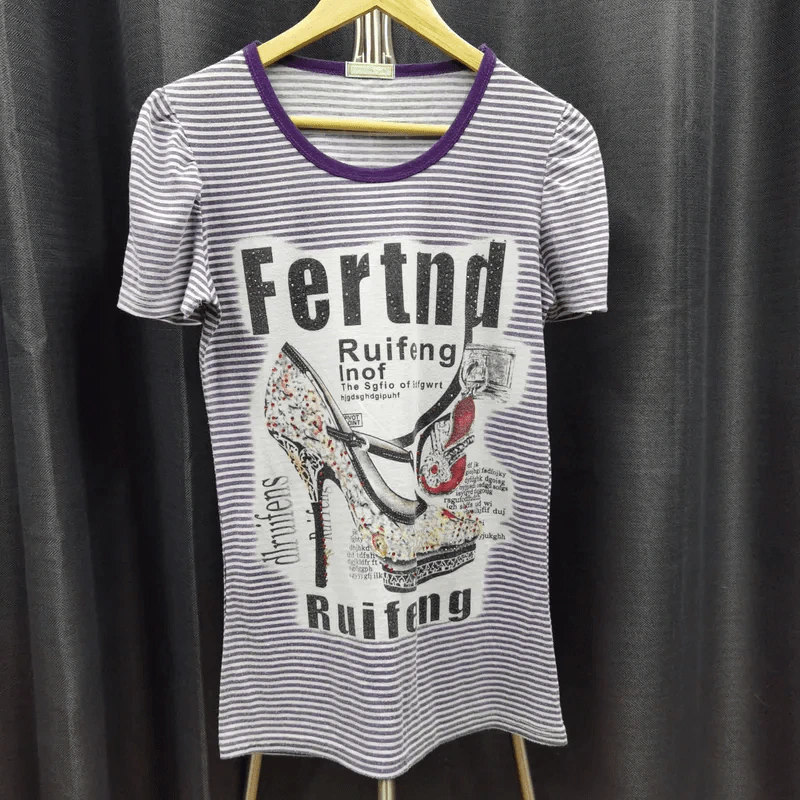 เสื้อยืดแขนสั้น ลายม่วงแนวนอน อก 36 นิ้ว, ยาว 27 นิ้ว รูปที่ 1