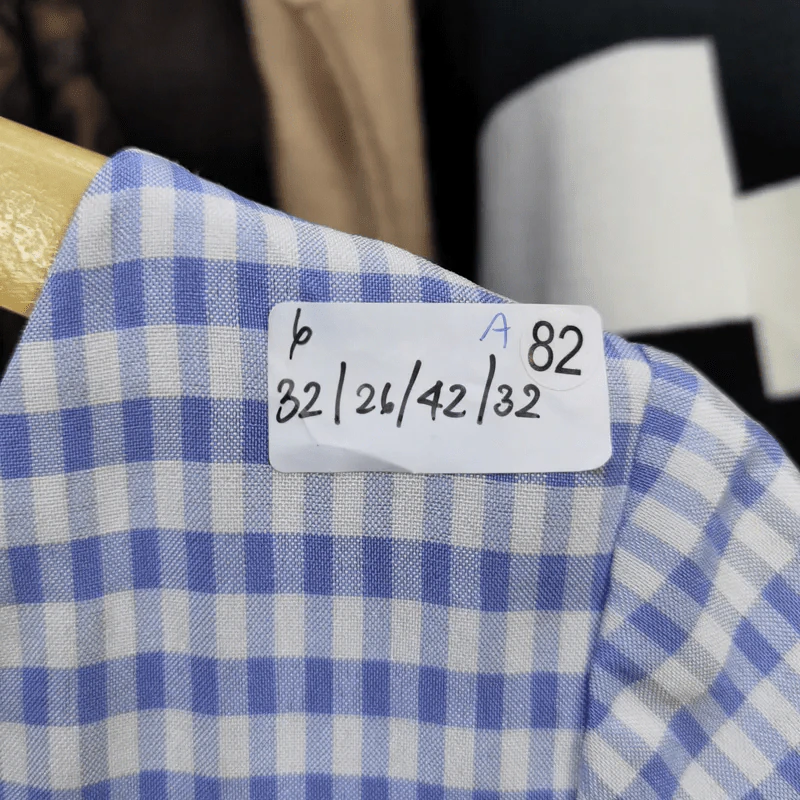 ชุดเดรสสั้น สไตล์คาเฟ่ ใส่ทำงาน สีน้ำเงินอ่อนตาราง อก 32 นิ้ว, เอว 26 นิ้ว, สะโพก 42 นิ้ว, ยาว 32 นิ้ว รูปที่ 5