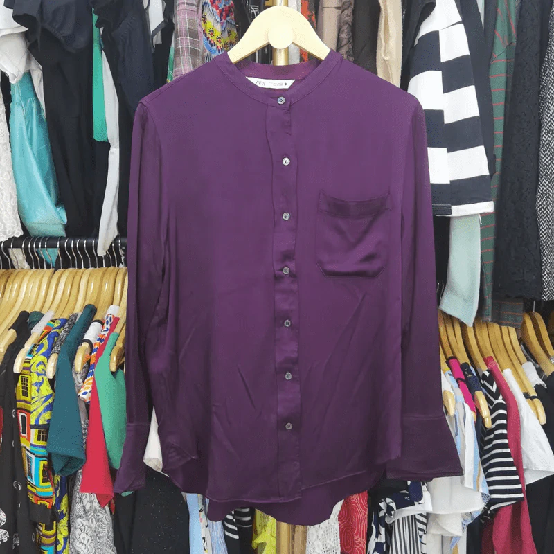 เสื้อเชิ้ตแขนยาว สีม่วง Zara อก 44-46 นิ้ว, ยาว 30 นิ้ว รูปที่ 1