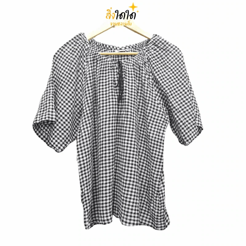 เสื้อลายตารางดำขาว Uniqlo อก 44-48 นิ้ว, ยาว 25 นิ้ว รูปที่ 1