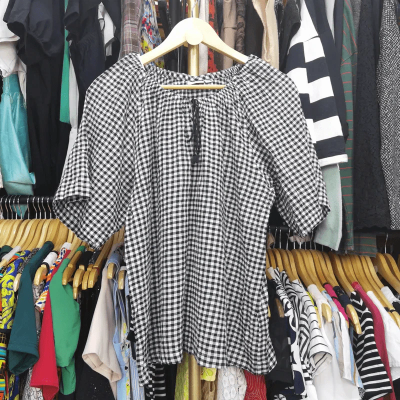 เสื้อลายตารางดำขาว Uniqlo อก 44-48 นิ้ว, ยาว 25 นิ้ว รูปที่ 2