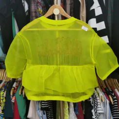 เสื้อครอปสีเหลืองบาง อก 36 นิ้ว, ยาว 20 นิ้ว รูปที่ 4