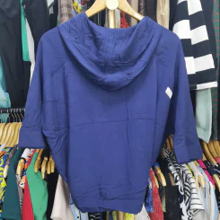 เสื้อเชิ้ตฮู้ดแขนสั้น สีน้ำเงิน เอวสม็อค พลัสไซส์ อก 50 นิ้ว, ยาว 21 นิ้ว รูปที่ 4