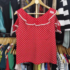 เสื้อแฟชั่นแขนกุด ลายจุดขาวพื้นแดง อก 34-36 นิ้ว, ยาว 21 นิ้ว รูปที่ 4