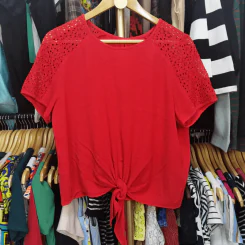เสื้อแฟชั่นสีแดงผูกเอว พลัสไซส์ อก 40 นิ้ว, ยาว 20 นิ้ว รูปที่ 1