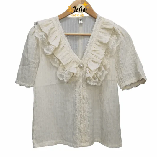เสื้อสีขาวลูกไม้ ใส่ออกงาน ทำบุญ อก 36-38 นิ้ว, ยาว 22 นิ้ว รูปที่ 1