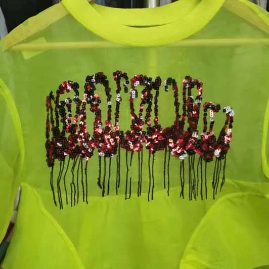 เสื้อครอปสีเหลืองบาง อก 36 นิ้ว, ยาว 20 นิ้ว รูปที่ 3