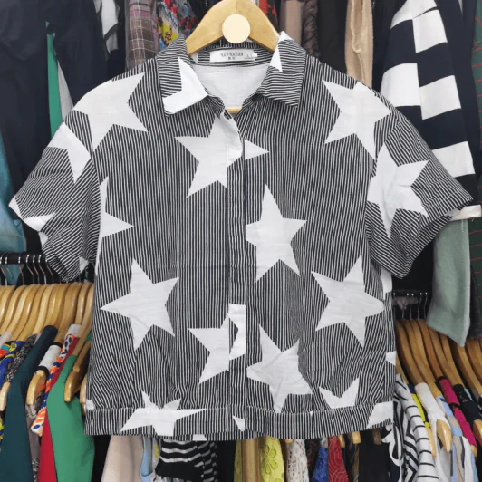 เสื้อเชิ้ตแขนสั้น ลายดาว อก 38 นิ้ว, ยาว 21 นิ้ว รูปที่ 1
