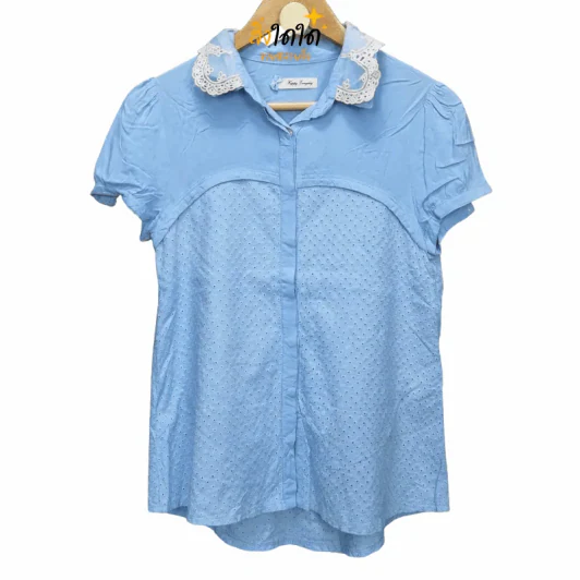 เสื้อแฟชั่น สีฟ้า อก 34 นิ้ว, เอว 24 นิ้ว รูปที่ 1