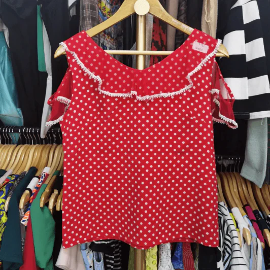 เสื้อแฟชั่นแขนกุด ลายจุดขาวพื้นแดง อก 34-36 นิ้ว, ยาว 21 นิ้ว รูปที่ 4