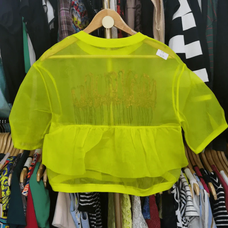 เสื้อครอปสีเหลืองบาง อก 36 นิ้ว, ยาว 20 นิ้ว รูปที่ 4