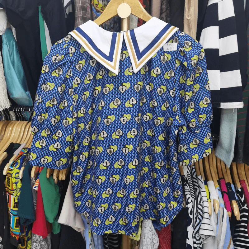 เสื้อคอบัว สีน้ำเงิน ลายหัวใจ อก 42 นิ้ว, ยาว 22 นิ้ว รูปที่ 2
