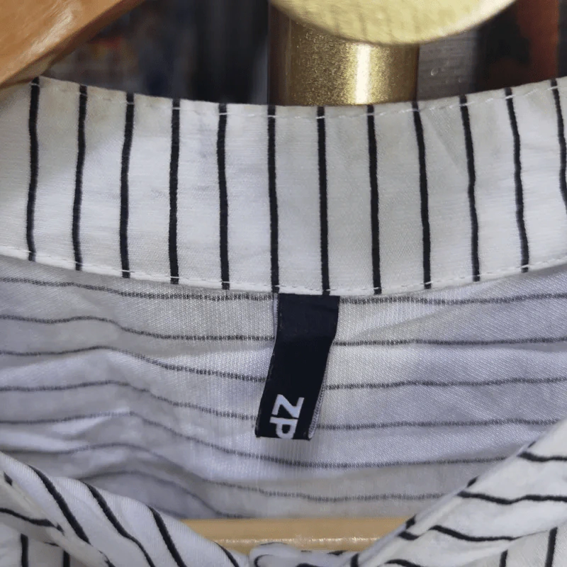 เสื้อเชิ้ตลายตรงยาว ขาวดำ พลัสไซส์ อก 40 นิ้ว, ยาว 24 นิ้ว รูปที่ 3