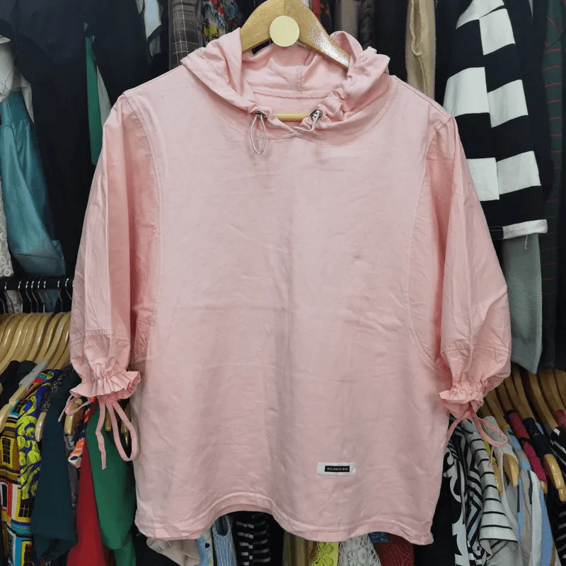 เสื้อฮู้ดแขนสั้น สีชมพู พลัสไซส์ อก 48 นิ้ว, ยาว 22 นิ้ว รูปที่ 1