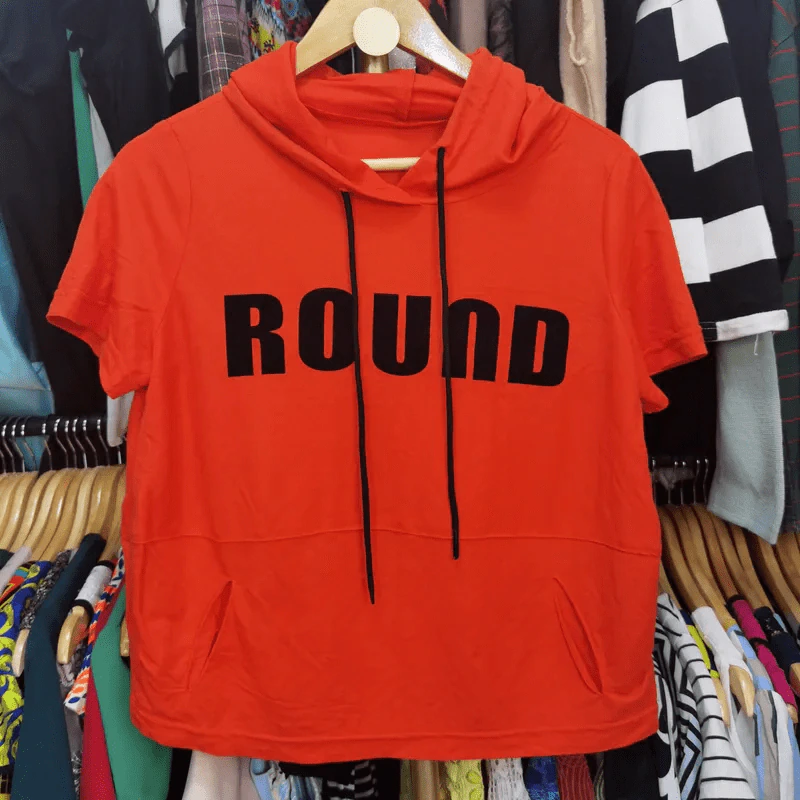เสื้อฮู้ดแขนสั้น สีส้ม พลัสไซส์ อก 42-44 นิ้ว, ยาว 21 นิ้ว รูปที่ 1