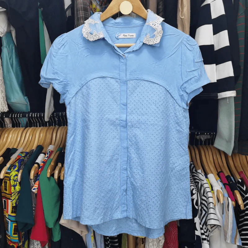 เสื้อแฟชั่น สีฟ้า อก 34 นิ้ว, เอว 24 นิ้ว รูปที่ 2