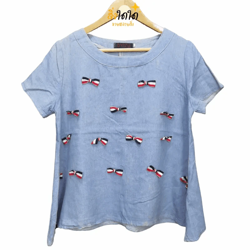 เสื้อแฟชั่น ตกแต่งโบว์ อก 40 นิ้ว, เอว 23 นิ้ว รูปที่ 1