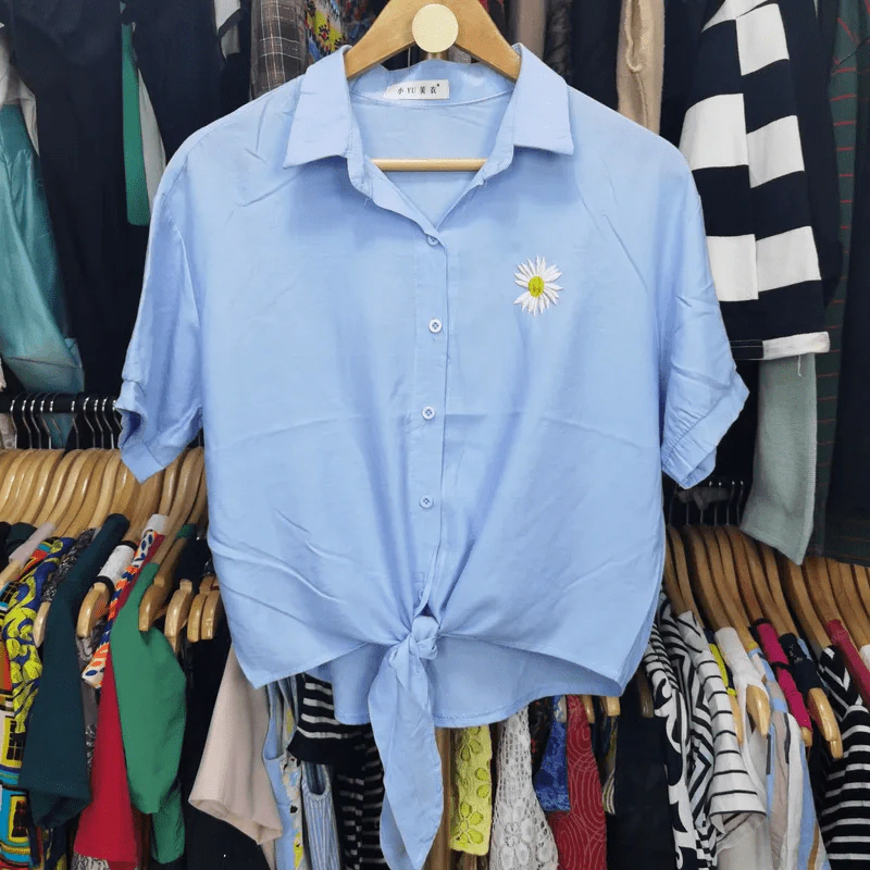เสื้อแฟชั่น ปักดอกไม้ ผูกเอว พลัสไซส์ อก 44 นิ้ว, เอว 21 นิ้ว รูปที่ 2