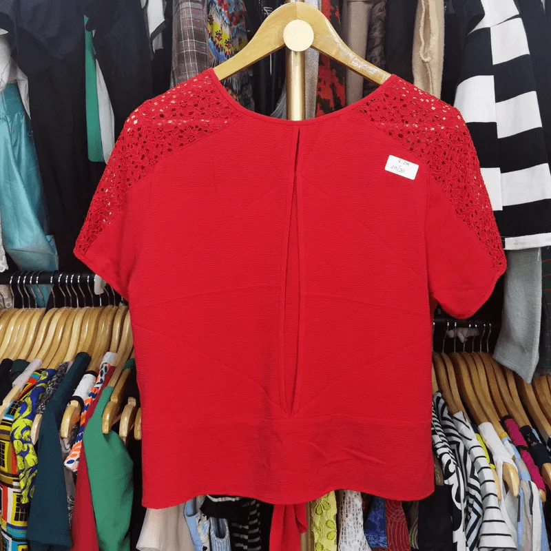 เสื้อแฟชั่นสีแดงผูกเอว พลัสไซส์ อก 40 นิ้ว, ยาว 20 นิ้ว รูปที่ 3