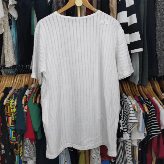 เสื้อยืดสีขาว ลายตรง พลัสไซส์ อก 46-50 นิ้ว, ยาว 30 นิ้ว รูปที่ 3