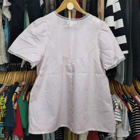 เสื้อเชิ้ตแขนสั้น สีชมพู ประดับลูกไม้ พลัสไซส์ อก 40 นิ้ว, ยาว 25 นิ้ว รูปที่ 3