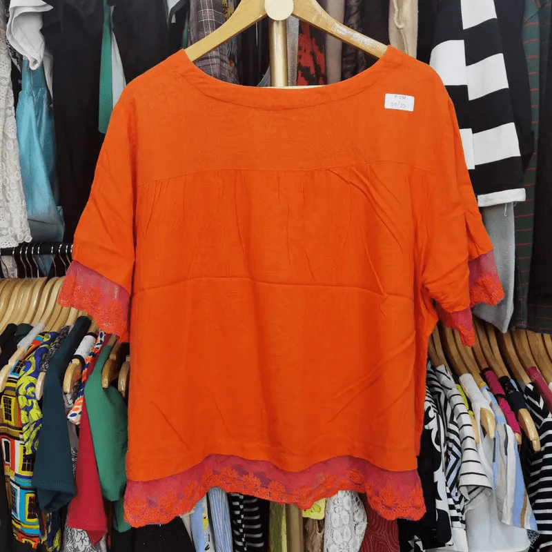 เสื้อแฟชั่น สีส้ม ปักลายพลุ พลัสไซส์ อก 50 นิ้ว, ยาว 23 นิ้ว รูปที่ 5