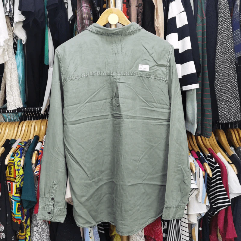 เสื้อเชิ้ตแขนยาว สีเขียวขี้ม้า พลัสไซส์ อก 42 นิ้ว, ยาว 30 นิ้ว รูปที่ 5