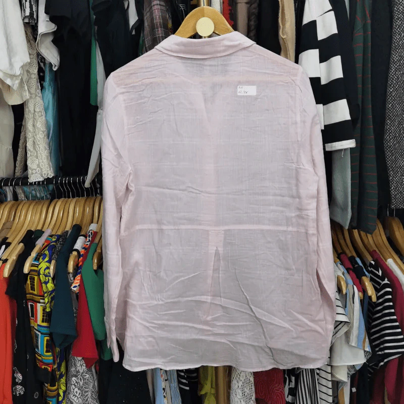 เสื้อเชิ้ตแขนยาว สีชมพูอ่อน พลัสไซส์ อก 42 นิ้ว, ยาว 28 นิ้ว รูปที่ 3